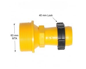 PVC Pipe Adaptor, 63mm MTA to 40mm Lock, for Rain Hose Connection, Pack of 1