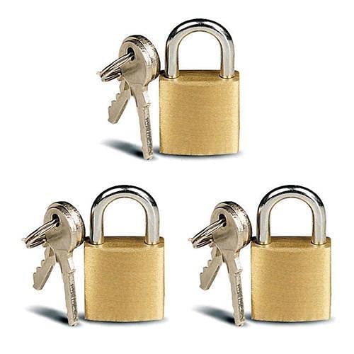 25mm Small Padlock Set with 2 Keys Each, Travelling Security Locks, Pack of 3