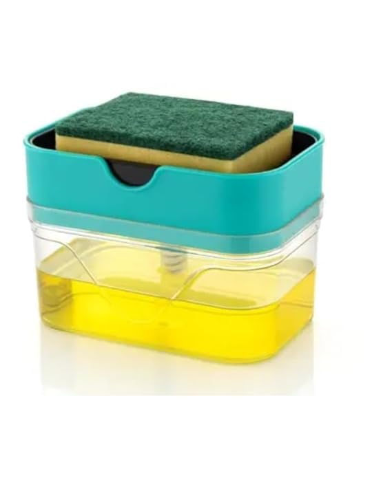 2 in 1 Soap Dispenser with Sponge Holder, 400 ML, Kitchen Sink Dishwash Liquid Pump, Multi-Color (Pack of 1)