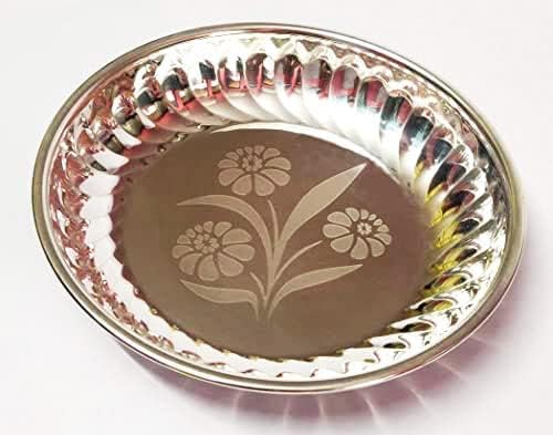 White Metal German Silver Plates, 5.5 Inches, Silver Plated for Pooja, Wedding, Housewarming, Pack of 1