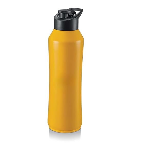 Stainless Steel Water Bottle, Yellow, 750 ml, Modern Style, Leak Proof Gallon with Plastic Mixer Ball, Sport Theme, Hand Wash Only pack of 1