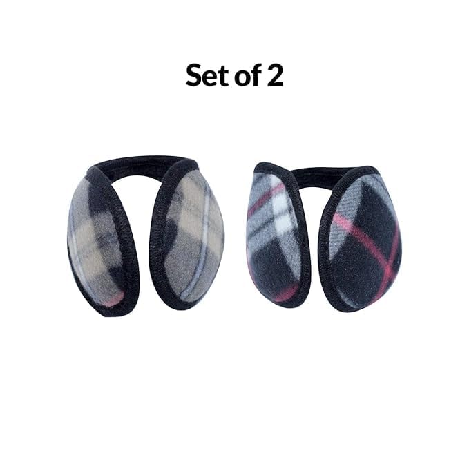 Winter Season Headwear Ear Muffs, Black, Polyester, One Size, Classic Style, Unisex, Set of 2