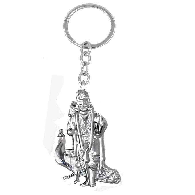 Lord Murugan Kartikeya Skanda Kumara Metal Silver Plated Decorative Gifting Key Chain