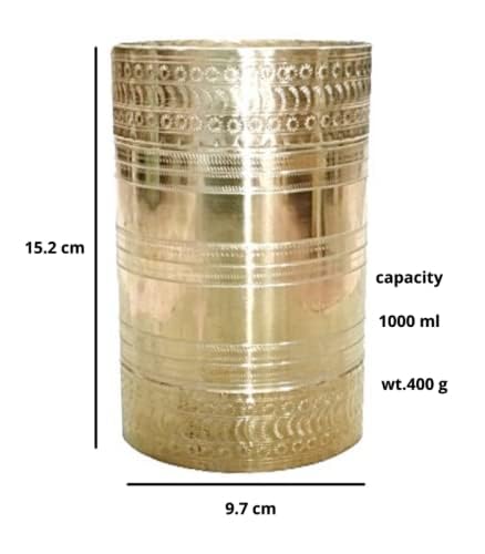 Traditional Brass Rice Measuring Cup, Gold Color, 1.0L Capacity, 400g Weight, Padi Uzhakku Nira para Changazhi for Grains and Paddy (PACK OF 1)