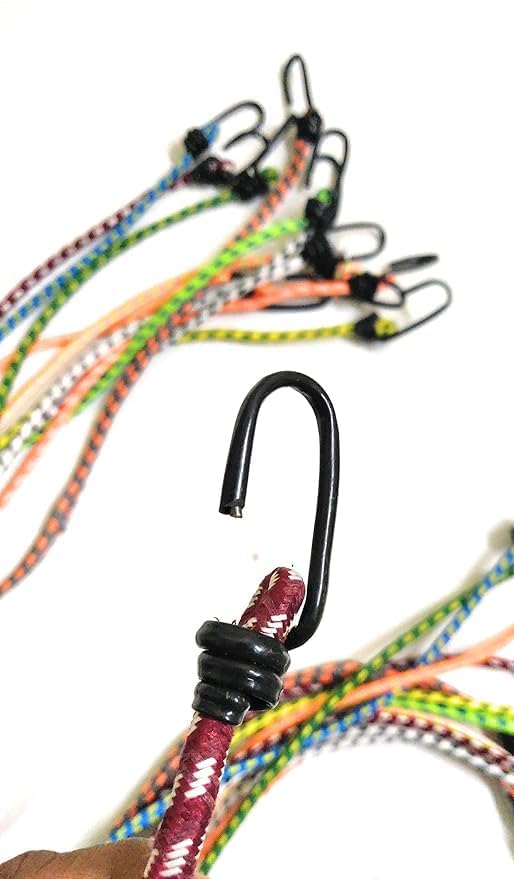 Elastic Bungee Cord, 5mm Thick Stretchable Rope for Bikes and Goods Packing, Multicolour, Pack of 2