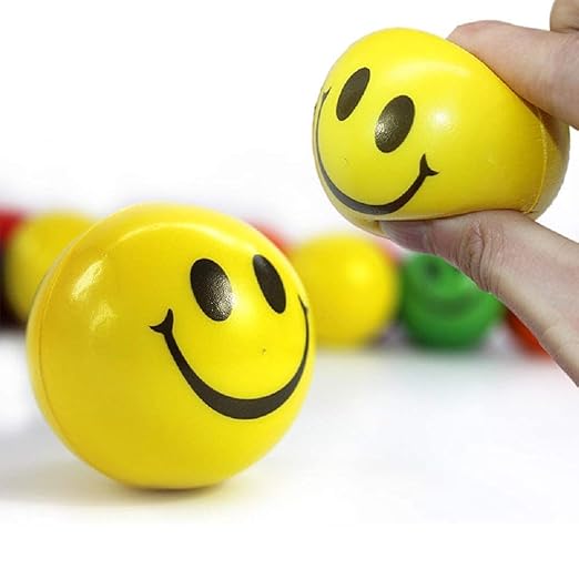 Stress Reliever Smiley Ball, Yellow Emoji Happy Smiley Face Squeeze Ball Perfect for Stress Relief, Hand Exercise, Playing (Yellow) Pack of 1