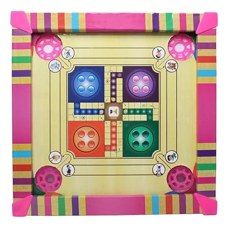 Kids Plastic Carom Board Game with Back Side Ludo,Snake and Ladder, 30x30 cm, for 2-4 Players, Multicolor (Pack of 1)