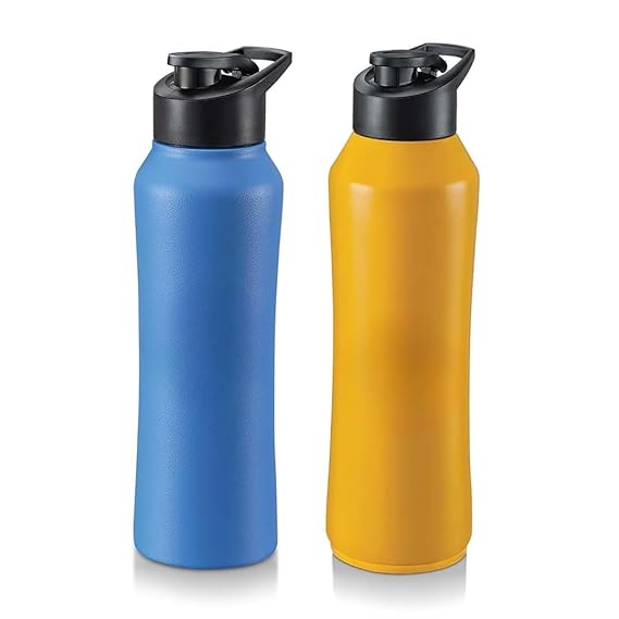 Stainless Steel Water Bottle, Yellow, 750 ml, Modern Style, Leak Proof Gallon with Plastic Mixer Ball, Sport Theme, Hand Wash Only pack of 1