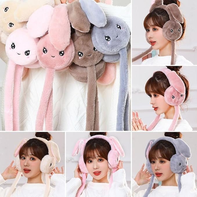 Ear Muffs for Winter | Moving Rabbit Ears Cute Bunny Earmuffs for Girls, Boys, Women | Soft Warm Plush Faux Fur Ear Warmers for Cold Weather Ideal for Outdoor Activity Running, Cycling (Multi colour)