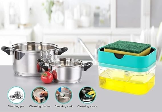 2 in 1 Soap Dispenser with Sponge Holder, 400 ML, Kitchen Sink Dishwash Liquid Pump, Multi-Color (Pack of 1)