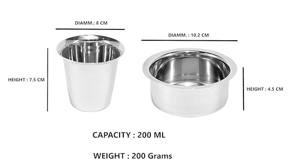 Stainless Steel Dabara Set | Tea, Coffee Dabara Set | South Indian Coffee Glass Tumbler Set of 2 | Serving Drinkware | Stainless Steel Dabara Tumbler Set, 150 ML Capacity