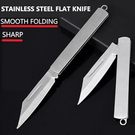 Folding Kitchen Knife, Stainless Steel, 6 Inch, Silver, Travel Friendly, Fruit and Vegetable Cutter, Pack of 2