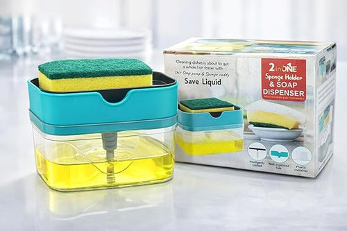 2 in 1 Soap Dispenser with Sponge Holder, 400 ML, Kitchen Sink Dishwash Liquid Pump, Multi-Color (Pack of 1)