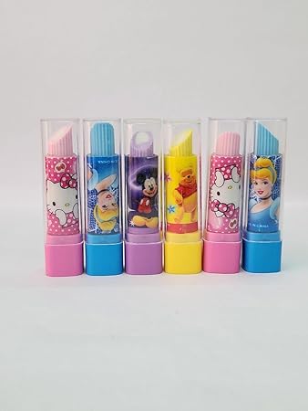 Lipstick Shape Eraser for Kids, White, Rubber, Rectangular, 2 Count, Ink Erasing, 12x2 cm