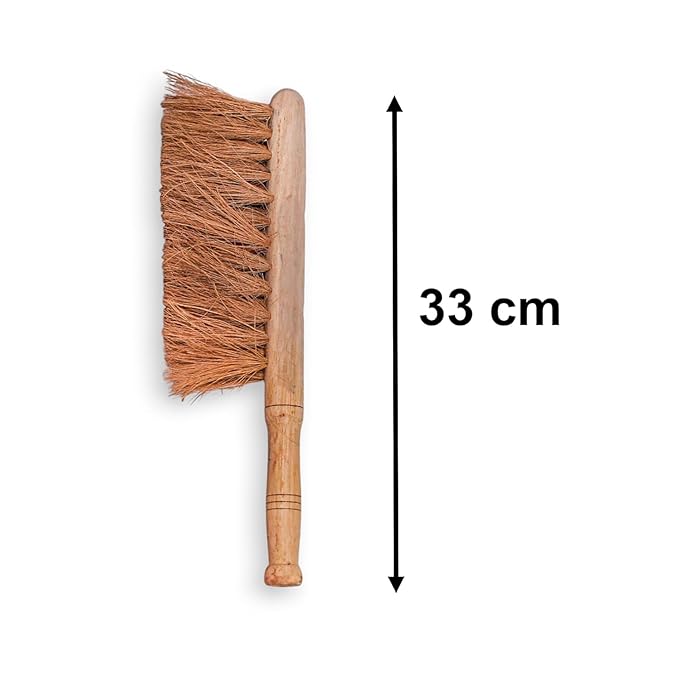 Hand-Made Coir Brush with Wooden Handle for Cleaning Car, Floor, Desk, Sofa, Natural Material, Standard Size (PACK OF 1)