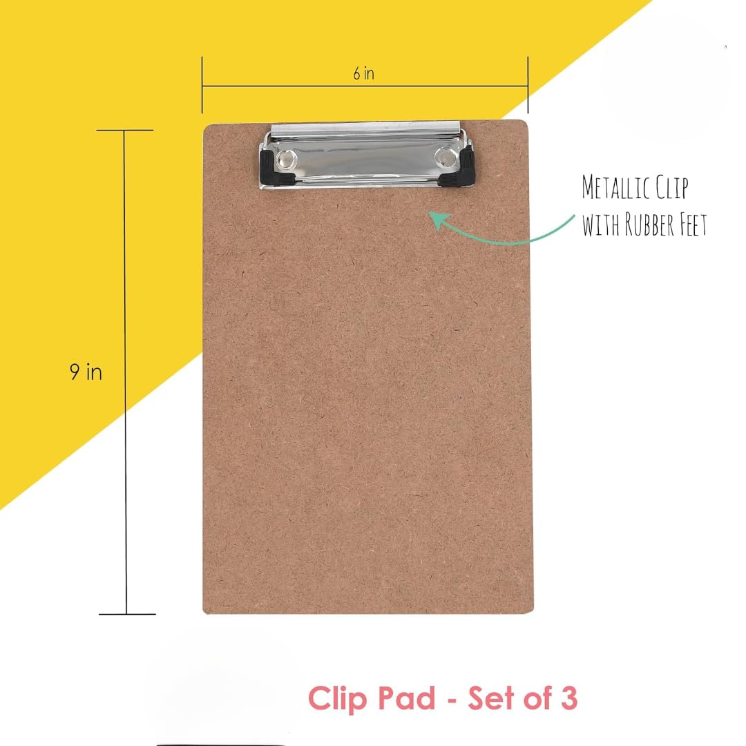 Clip Pad Writing Boards | Examination Board, Drawing Pad & Note-Taking Board | MDF A5 Plain | School, Office and Home use (Set of 3)
