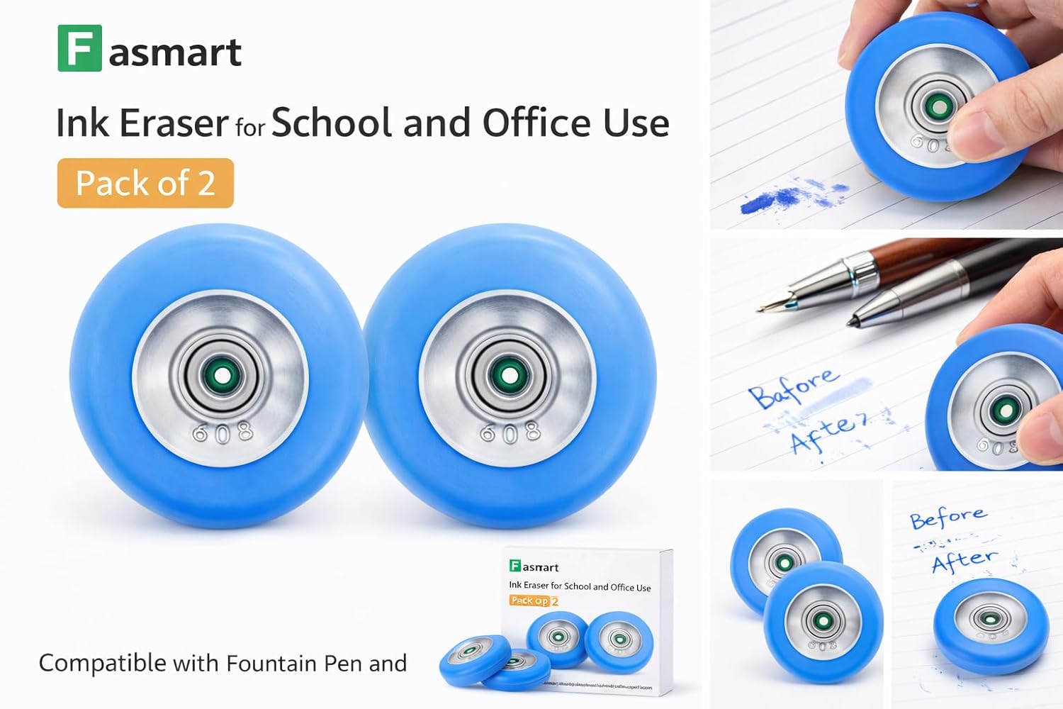 Blue Color Ink Eraser for School and Office Use, Pack of 1, Compatible with Fountain Pen and Ball-Point Pen