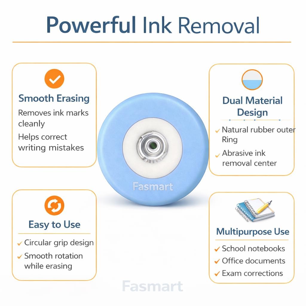 Blue Color Ink Eraser for School and Office Use, Pack of 1, Compatible with Fountain Pen and Ball-Point Pen