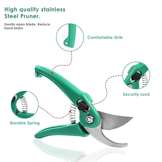 Hand Pruner Cutter - 1 Pc, Heavy Duty Gardening Tools Grass Cutter, Plant Cutter for Home Garden, Wood Branch Trimmer, Garden Tools Grass Cutting Accessories (Steel Blades, Green) pack of 1