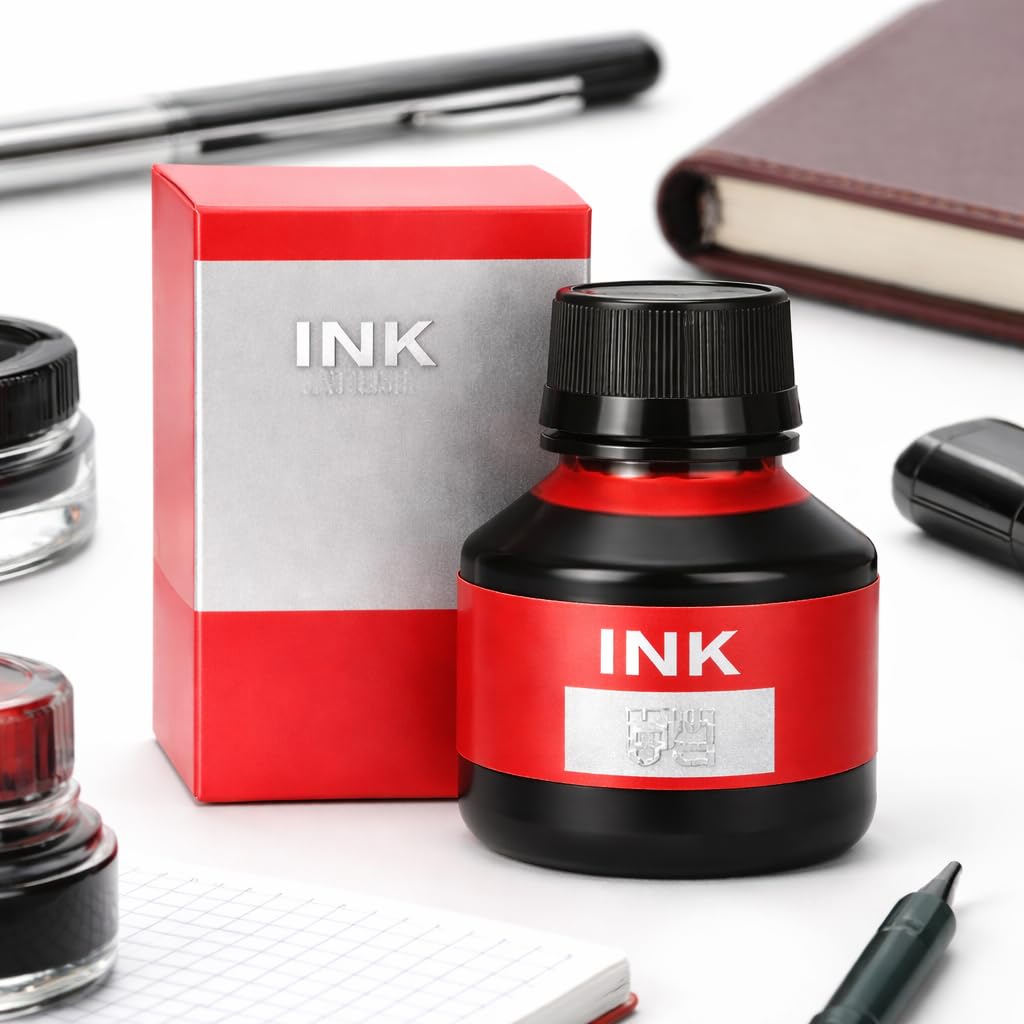 Fountain Pen Ink, Red, 60ml Bottle, Quick-Dry, Long-Lasting, Smooth Writing