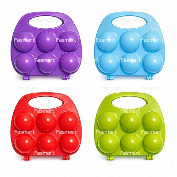 6 Egg Storage Tray Box, Hard Plastic, Modern Style, Portable Container with Handle, Glossy Finish, Rectangular Shape, Multicolor, 15x10x5 cm