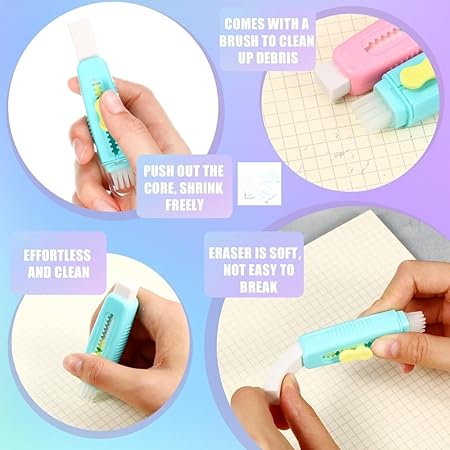 Retractable Pencil Eraser with Brush, Rubber, (Pack of 1).