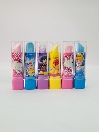 Lipstick Shape Eraser for Kids, White, Rubber, Rectangular, 2 Count, Ink Erasing, 12x2 cm