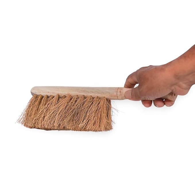 Hand-Made Coir Brush with Wooden Handle for Cleaning Car, Floor, Desk, Sofa, Natural Material, Standard Size (PACK OF 1)