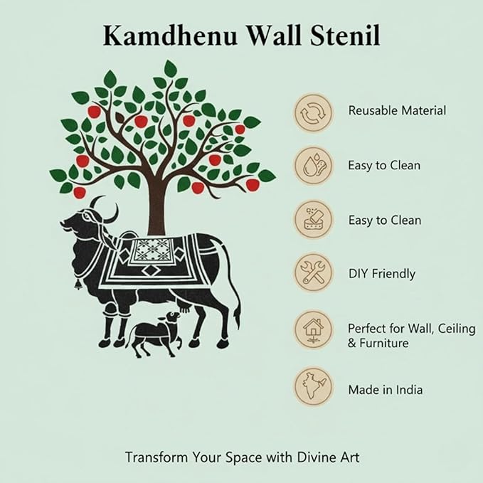 Kamdhenu Cow Design Wall Stencil for Painting, 16 x 24 (PACK OF 1)