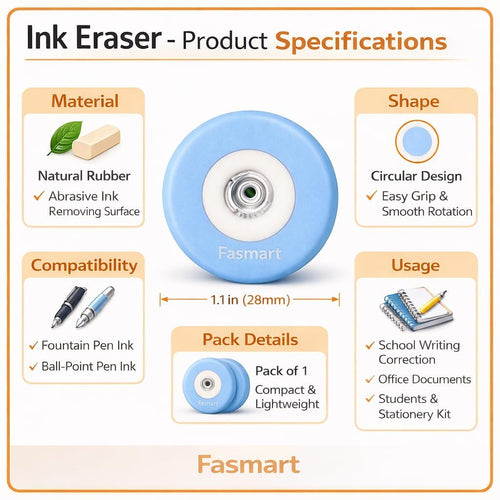 Blue Color Ink Eraser for School and Office Use, Pack of 1, Compatible with Fountain Pen and Ball-Point Pen
