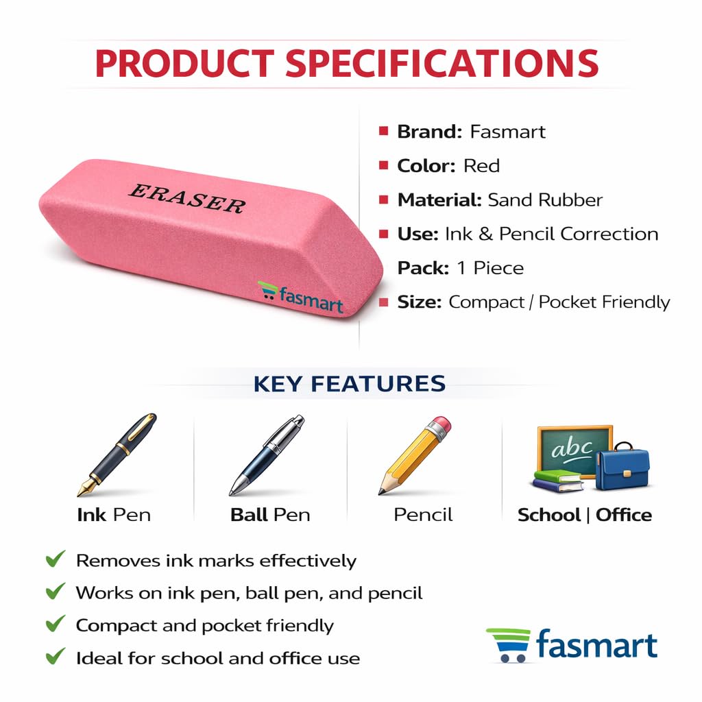 Ink Pen and Ball Pen Pencil Sand Eraser,School Office Stationery Pack of 1