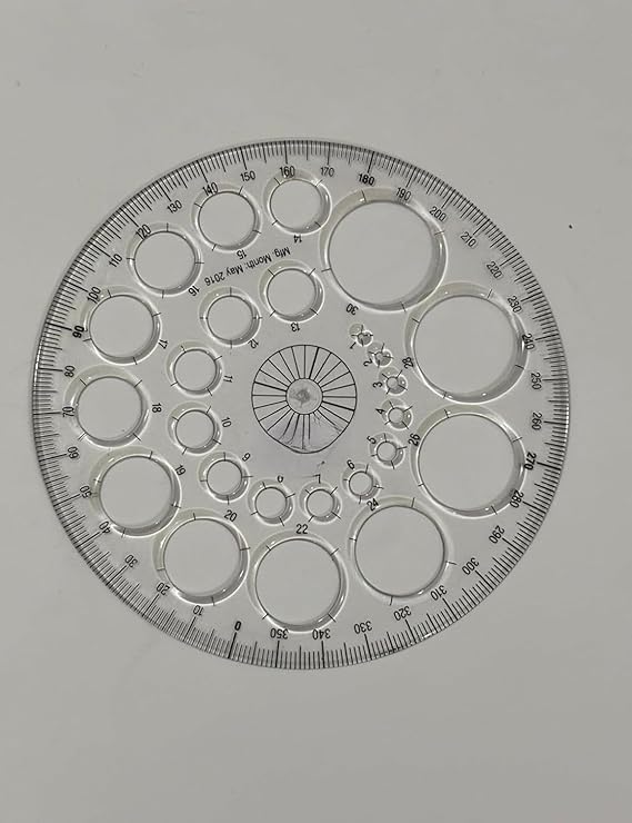 360 Degree Protractor, Circle Drawing Template, Multicolour Plastic, 13 Centimeters, Geometric Style, for Mandala Art