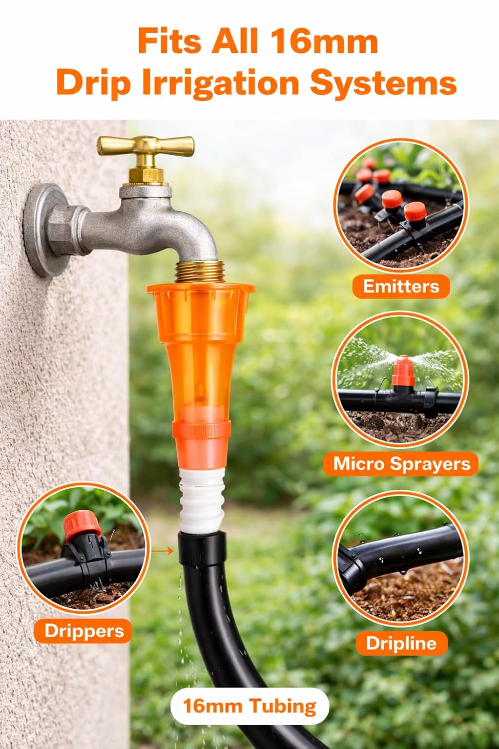 Tap Connector for 16mm Drip Irrigation Pipe | Leakproof Garden Tap Adapter | Easy Install Hose Connector | Durable Plastic Water Tap Fitting for Irrigation System