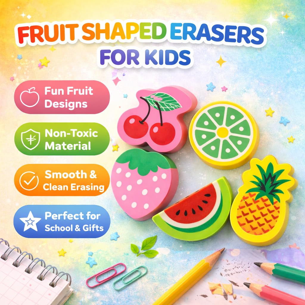 Fruit Shape Eraser for Kids, (Set of 5)