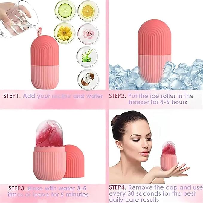 Ice Roller for Face | Ice Roller for Face Massager | Face Ice Roller for Men & Women | Ice Cube Roller for Glowing Skin & Puffy Eyes | Reusable & Unbreakable (Pink)