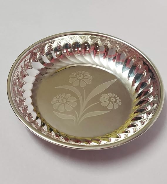 White Metal German Silver Plates, 5.5 Inches, Silver Plated for Pooja, Wedding, Housewarming, Pack of 1