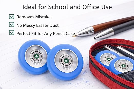 Ink Eraser for Fountain Pen and Ball-Point Pen, Natural Rubber, Circular Shape, School and Office Stationery, Pack of 2