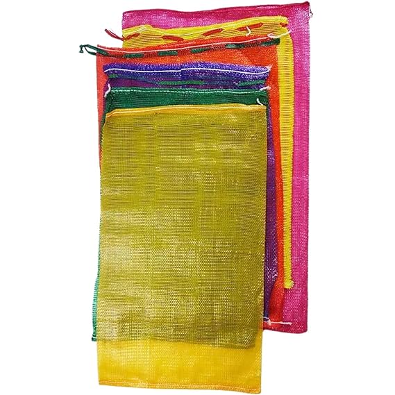 Storage Bags with Drawstring, Yellow, 50 kg Capacity, Multipurpose for Packaging Produce, Vegetables and Fruit, Pack of 5
