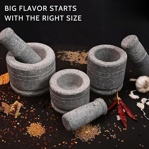 Oothukuli Stone Mortar and Pestle Set – 4 Inch Okhli/Khalbatta/Idi Kallu – Traditional Hand Grinder for Chutney, Spices, Herbs & Ginger-Garlic Crushing – Grey pack of 1